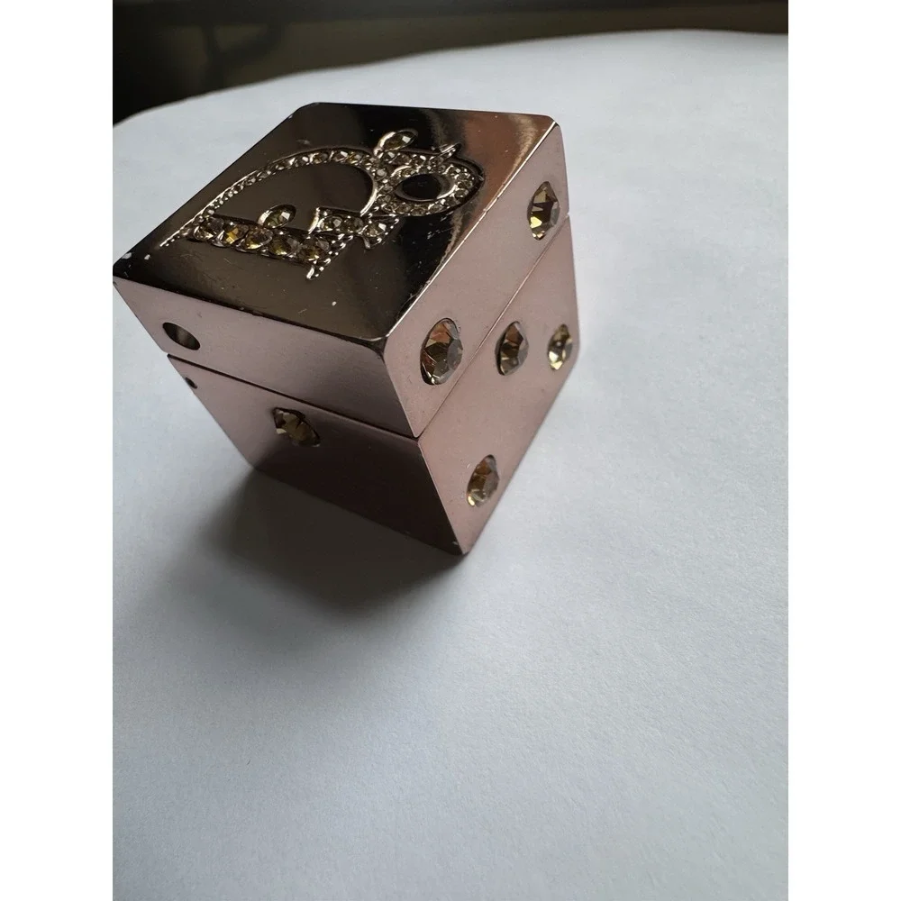 Vintage Rare Dior France Dice Box Case With Rhinestones Metal Mirror